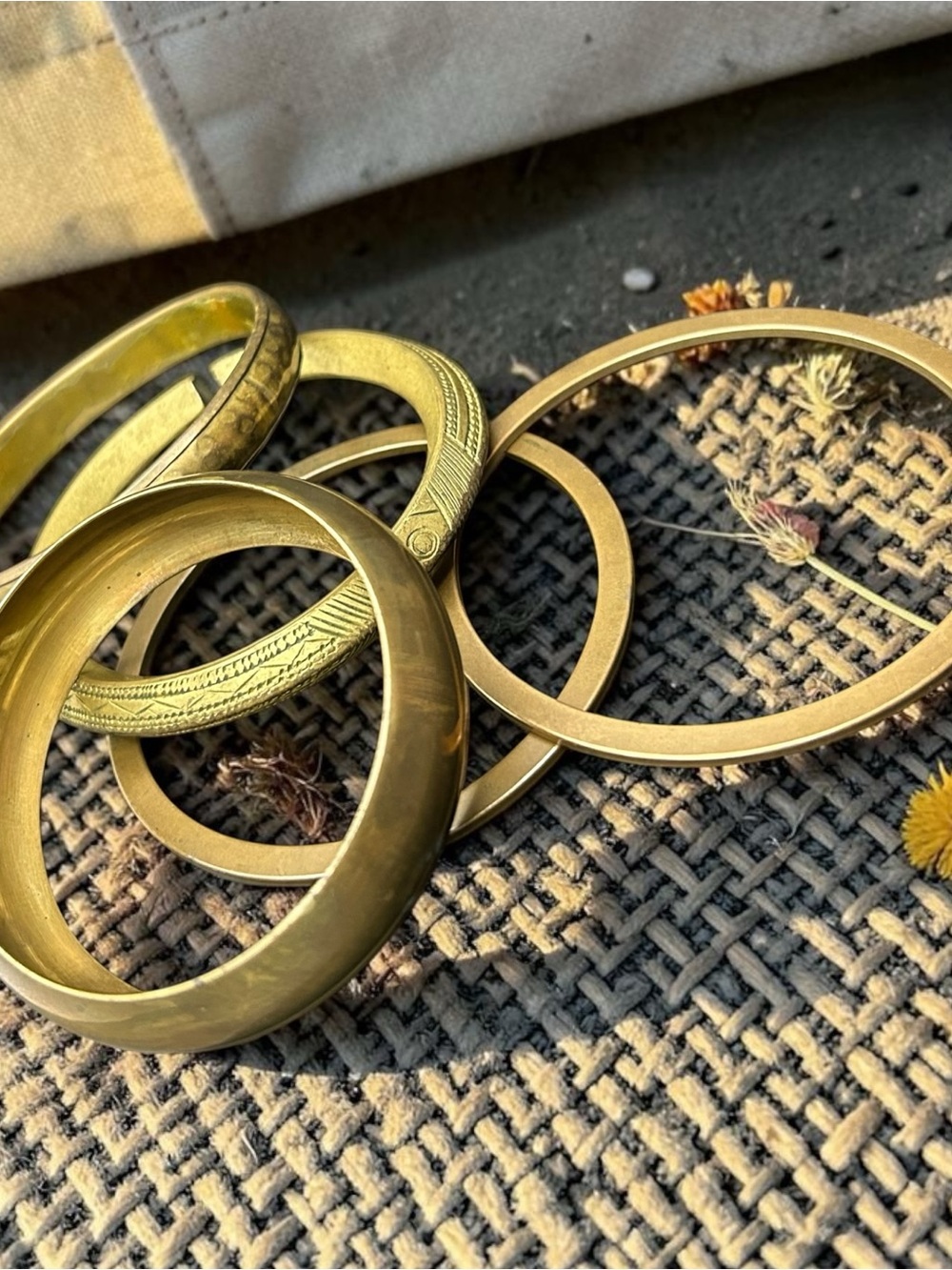 Rare Vintage Set of Brass&Copper Bangle Bracelets Handcrafted.